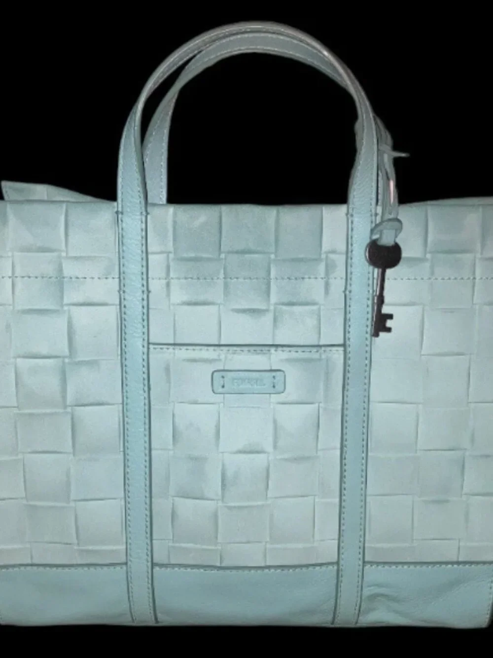 FOSSIL CARMEN TURQUOISE LEATHER SHOPPER SHOULDER BAG WITH EXTRA STRAP